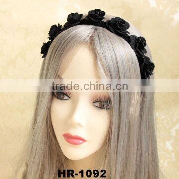 Black Handmade Retro Velvet Rose Flower Elastic Stretchy Hair Band Headband Necklace