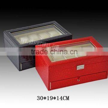 High quality black rubber coating PU leather watch storage box 10 slots watch box for home use