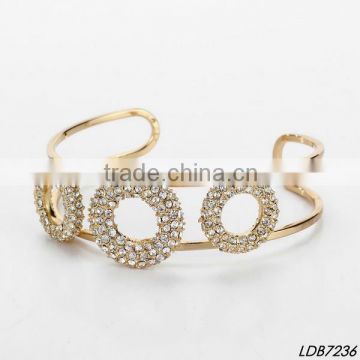 Triple pave crystals donut wide fashion gold bangle