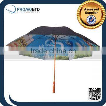 High Quality Inside Printed Wood Fancy Long Handle Umbrella