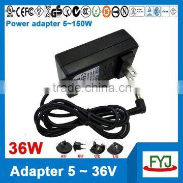 wall plug ac dc adapter 29v 1a 36w with EU US AU UK plug and approved CCC CE UL FCC GS C-TICK PSE SAA KC BS