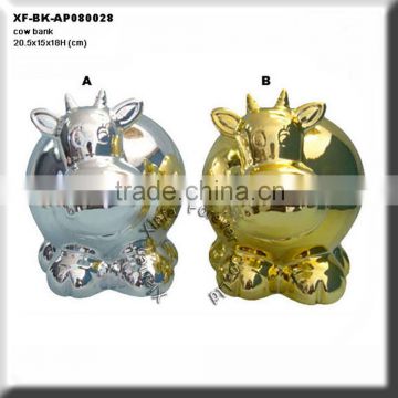 chrome plating ceramic cow coin box