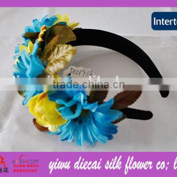 Newest Style Blue Flower with Brown Leaf for Black flower hairband