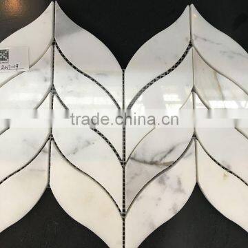 white marble leaf shape mosaic tile