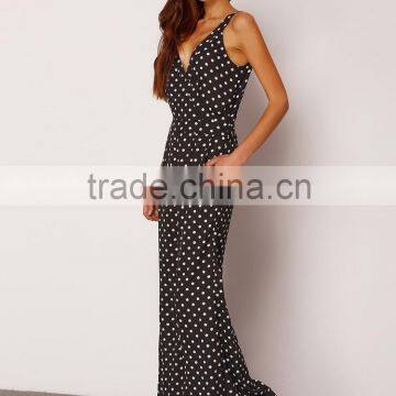 clothing factory fashion sexy low neckline polka dot jumpsuits and one piece for women 2016