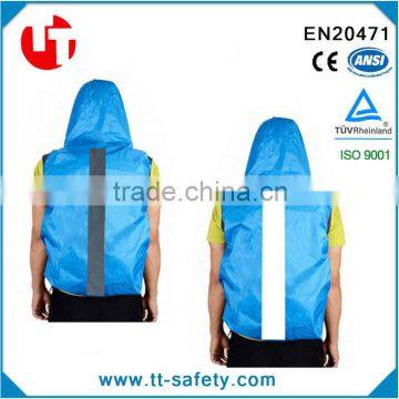 high visibility reflective bagpack with attached hood for safety protection and rainproof