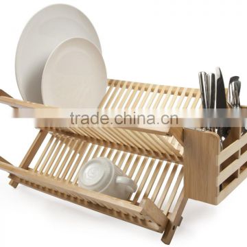 2015 high quality hot selling bamboo plate storage rack kitchen dish drying drainer rack