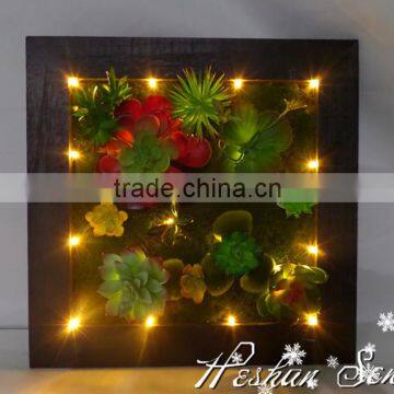 indoor wall decoration wholesale price retro style artificial succulent plant wall with led light battery operate