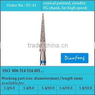 FG shank medium grit high speed dental diamond drill