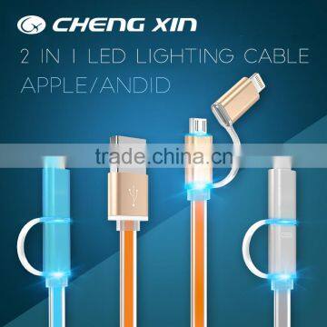 [CX]Hot selling 2 in 1 led lighting usb data cable for mobile phone with led light micro usb charging cable 2016 new style                        
                                                                                Supplier's Choice