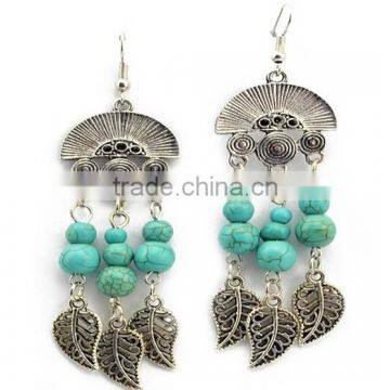 2016 Celebrity Design india Ethnic Style Leaf Tassels Pendant Turquoise Earrings