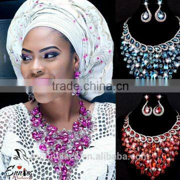 multicolour rhinestone women jewelry set in latest design/wedding necklace and earring sets