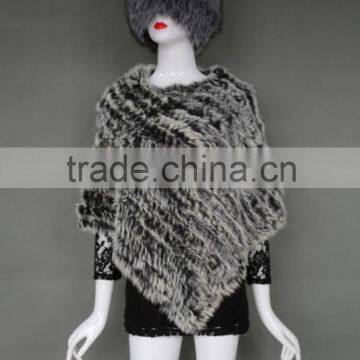 Thick And Soft Ladies Genuine Rabbit Fur Knit Poncho Shawl
