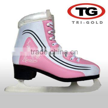 Pink mesh PU ice skate shoes for women manufacture made in china