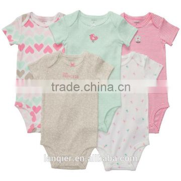 Lovely short sleeve 100% cotton baby romper , custom baby cloth set in stock