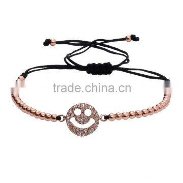 High Quality Silver Copper Bead Bracelets With Silver Smile Charm Tassel Bangle Bracelet photo-3