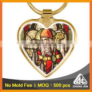 Free mould fee metal heart-shaped print catholic souvenir oem keychain