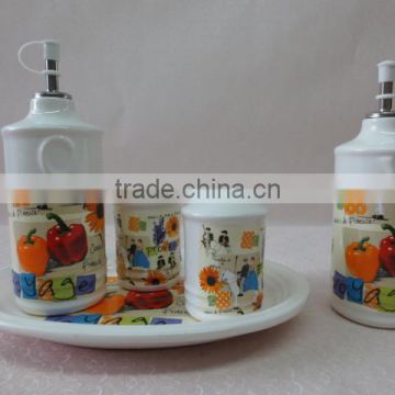 4 pcs ceramic table condiment serving set with tray