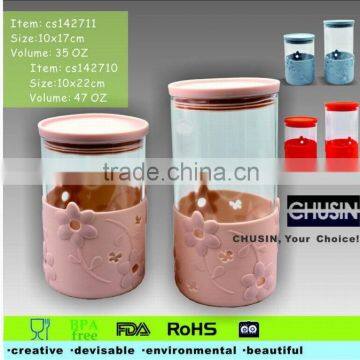 Airtight Glass Storage Pots/ Cans/ Jars With Silicone Sleeve & Lid photo-5