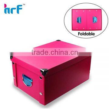 Paper Fold Down Rose red Storage Box / Steel Corners, Handles & File Tag Holder