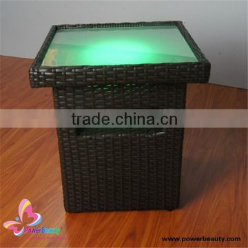 2015 professional waterproof cordless outdoor round rattan bar table with led light bluetooth speaker