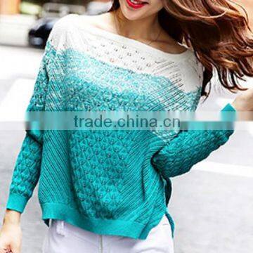 Ladies' Boat Neck Raglan Long Sleeve Pullover Tuck Knitted Sweater With Dip Dye Hot New Products for 2016 Usa