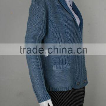 Ladies' V&polo Neck Long Sleeve Cardigan With Button & Pocket Knitted Sweater photo-2