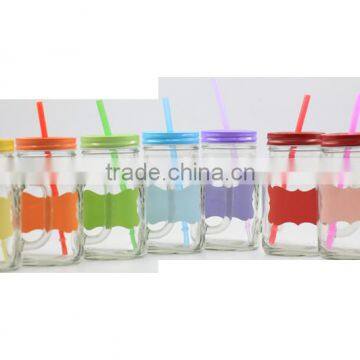 450ml decaled glass mason jar cups with straw and lid