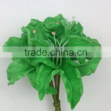 pu green lily flowers artificial wedding flower cheap wholesale 6 head lily bouquet