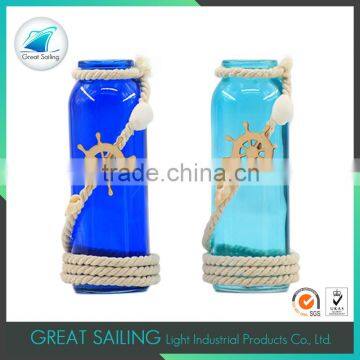 ocean blue style glass vase with rope decoration