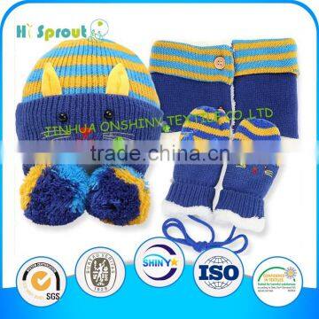 2015 new design pretty warm soft Baby Knitted Hat Scarf Glove Set