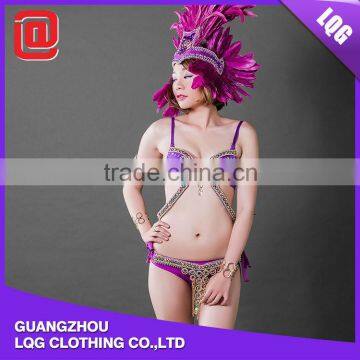 Hot handmade purple feather rhinestone sexy women carnival costumes