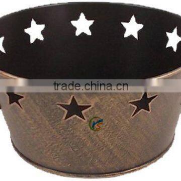 Antique Gold Tin Bucket with Star Cutout, 7.5 by 3.5-Inch