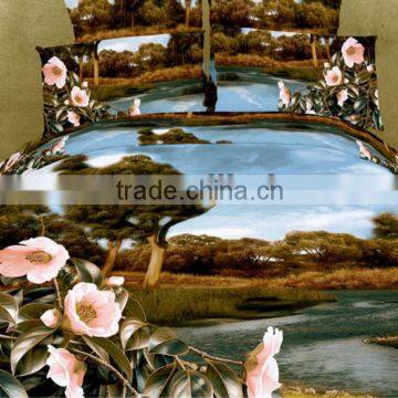 100% cotton reactive printed 3D effect scenery bed cover set wholesale luxury