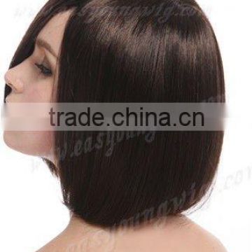 long bob wigs, Synthetic natural brown long bang hair wigs with division