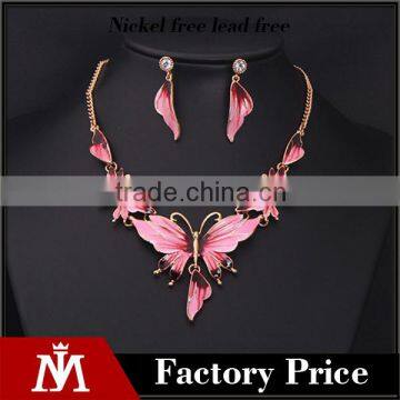 Classic gold plated butterfly jewelry set women elegant charm necklace and drop earring