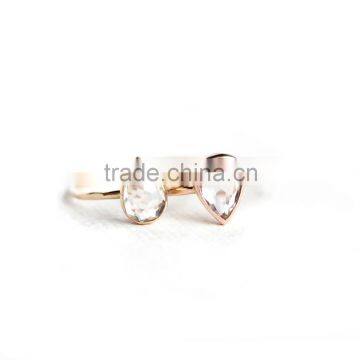 High Grade Drop Shape One Transparent Single Stone Crystal Ring