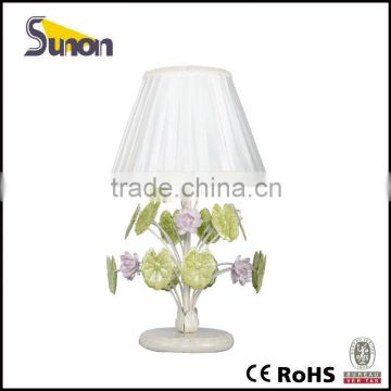 Wrought green leaves with cloth shade for writing table lamp wireless table lamps and modern table lamp