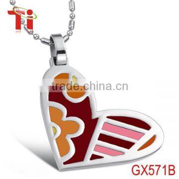 Fashion jewelry 316L stainless steel enamel heart pendent necklace