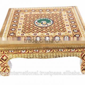 Lavender Craft Peacock Designed Wooden Meenakari RAJWADI CHOWKI/ BAJOTH