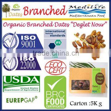 Organic Branched Dates Deglet Nour, Organic Branched Deglet Nour 5Kg carton. Deglet Noor, Dates