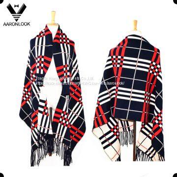 2016 Popular High Quality Winter Plaid Shawl with Sleeves