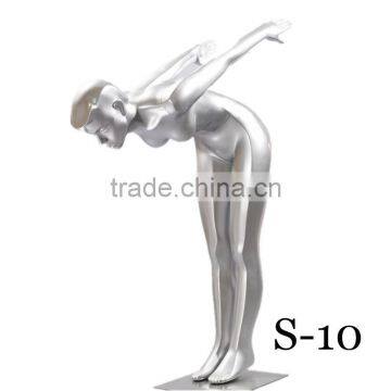 Window display silver fiberglass yoga female mannequin for sale