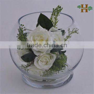 Handblown Thick Bottom Clear Round Glass Bowl Vase