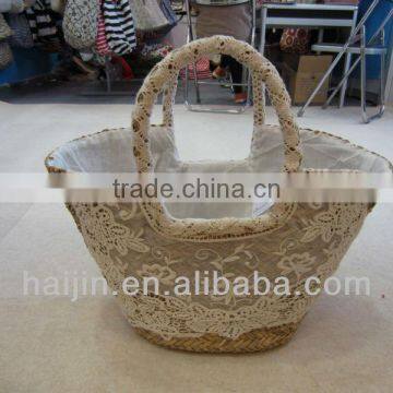 natural seagrass handmade lace tote bag