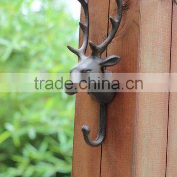 European style antique cast iron deer head wall hook