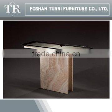 2015 antique marble travertine console table with glass top
