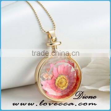 Women Heart Shape Glass Terrarium Necklace With Real Dried Flowers photo-5