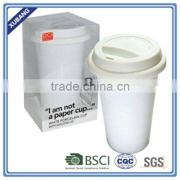 Ceramic White Cup and White Lid No Printing or Logo