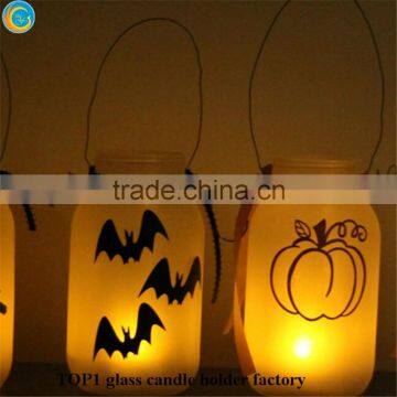 Halloween Party Favor Frosted Glass Candle Jars Painted Mason Jars photo-5